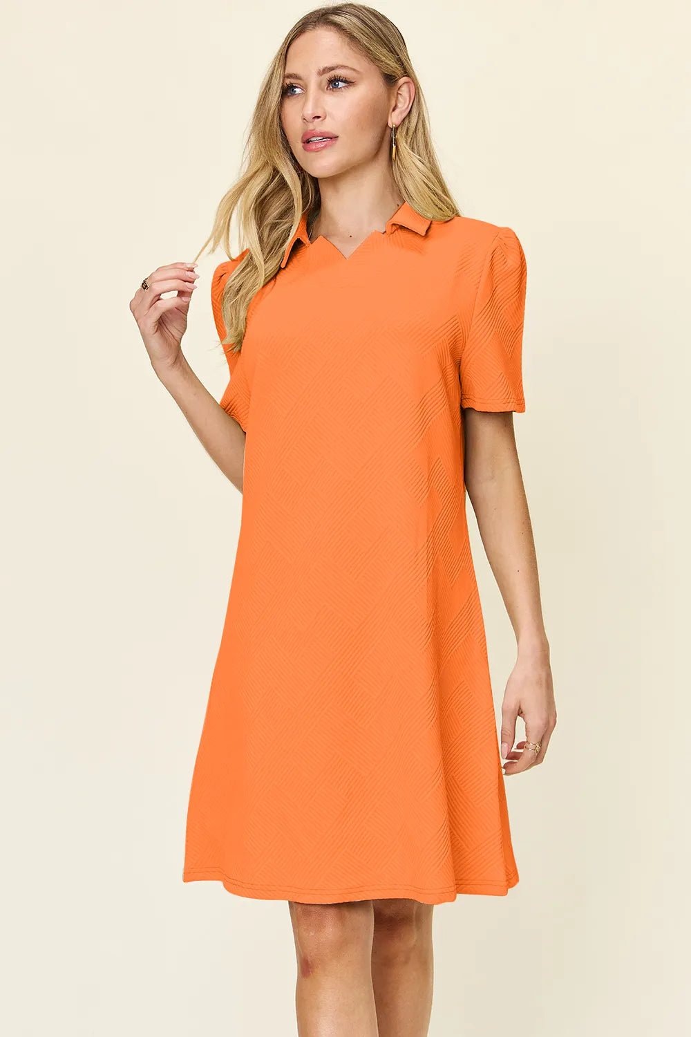 Double Take Collared Short Sleeve Textured Dress - Bela Fils BoutiqueBela Fils Boutique